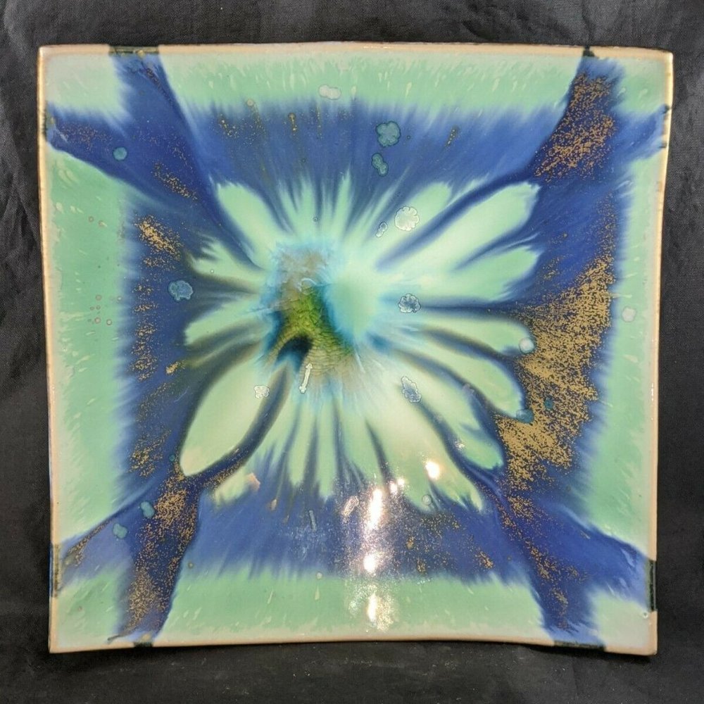 Handmade Hawaiian Square Ceramic Sushi Dish Blue